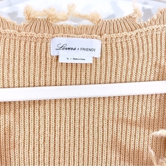 Lovers + Friends Revolve Camel Brown‎ Ribbed V Neck Sweater Distressed - Picture 8 of 9